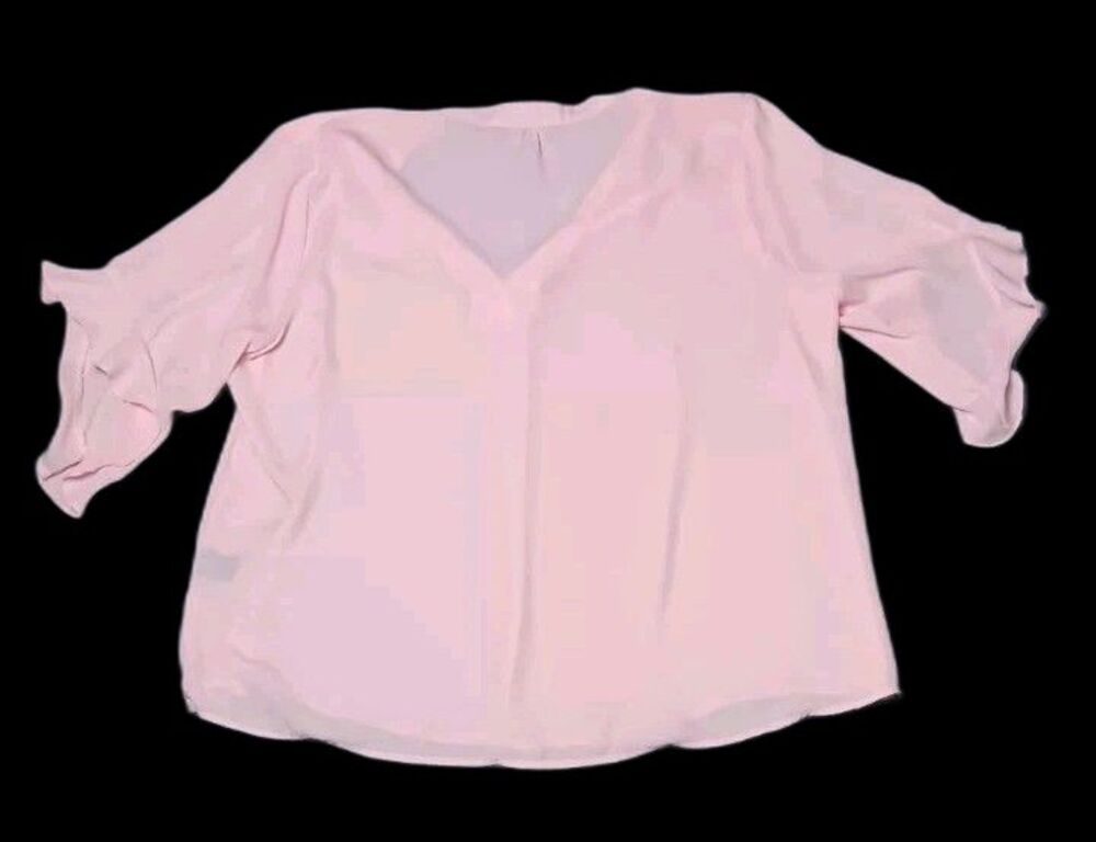 Investments Georgette Ruffled Sleeves Blouse Womens XL Blush Pink Semi Sheer - Picture 12 of 12